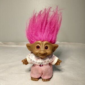 Ace Novelty Treasure Troll Doll with Clothes, Pink Hair, Pink Heart, Pink Eyes